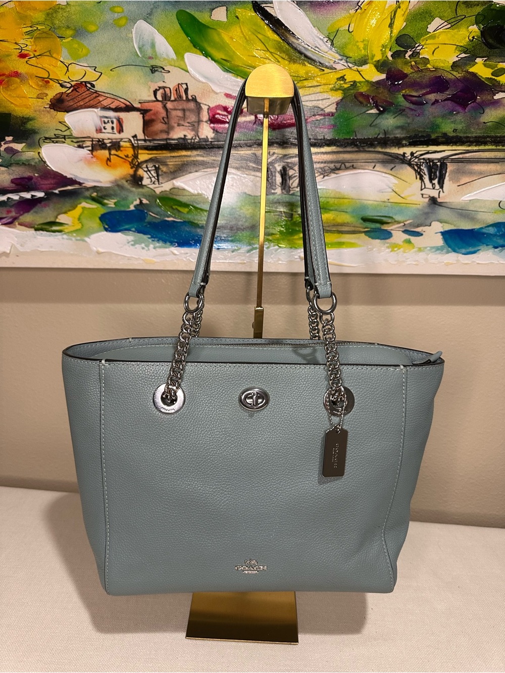 Coach Turnlock Chain Tote in Slate Blue